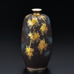 九谷焼7号花器 青粒牡丹唐草 仲田錦玉