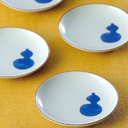 九谷焼ギフト ご贈答品 御祝い 九谷焼3.3号皿揃 染付瓢箪 長右衛門窯