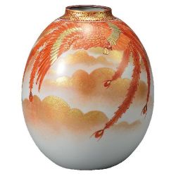 九谷焼ギフト ご贈答品 御祝い 九谷焼8号花瓶 赤絵鳳凰紋 福田良則