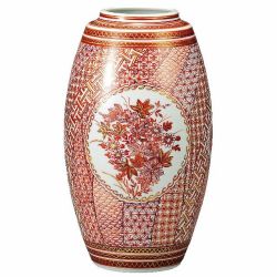 九谷焼ギフト ご贈答品 御祝い 九谷焼9.5号花瓶 赤絵草花紋 南恵子