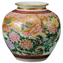 九谷焼ギフト ご贈答品 御祝い 九谷焼9.5号花瓶 本金花鳥 光崖窯