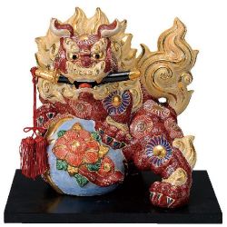 九谷焼ギフト ご贈答品 御祝い 九谷焼8号剣獅子 盛（房・台付）