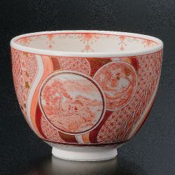 九谷焼作家 ギフト ご贈答品 御祝い九谷焼抹茶碗 赤絵捻り小紋間取 福島武山