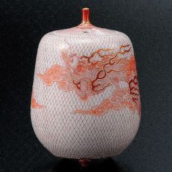 九谷焼作家 ギフト ご贈答品 御祝い九谷焼4号香炉 赤絵龍文 福島武山