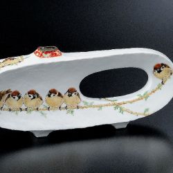 九谷焼作家 ギフト ご贈答品 御祝い九谷焼11.5号扁壷 群雀図 中村陶志人