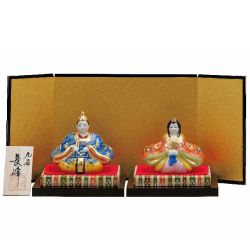 【送料無料】【雛人形】桃の節句 ギフト ご贈答品に 九谷焼3号雛人形 青盛 （台・敷物・立札・屏風付）