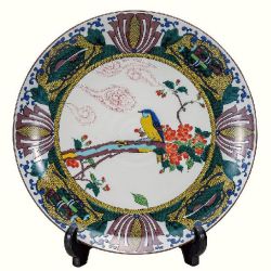 九谷焼ギフト ご贈答品 御祝い九谷焼10号飾皿 古九谷花鳥（皿立付）