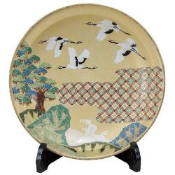 九谷焼ギフト ご贈答品 御祝い九谷焼12号飾皿 松鶴文（皿立付） 古田弘毅
