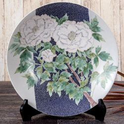 九谷焼ギフト ご贈答品 御祝い九谷焼12号飾皿 吉祥牡丹（皿立付） 和田昭男