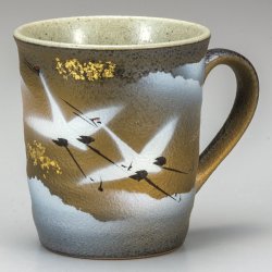 九谷焼ギフト ご贈答品 御祝い 九谷焼マグカップ 金箔群鶴　山田登陽志