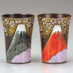 九谷焼ギフト ご贈答品 御祝い 九谷焼ペアフリーカップ 金雲桜富士 福田良則