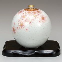 九谷焼ギフト ご贈答品 御祝い 九谷焼4.2号花瓶 金欄手桜（台付） 福田良則