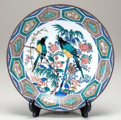 九谷焼ギフト ご贈答品 御祝い九谷焼10号飾皿 古九谷花鳥（皿立付）