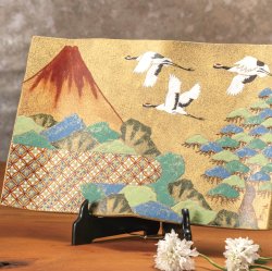 九谷焼ギフト ご贈答品 御祝い九谷焼13号飾皿 赤富士に鶴（皿立付） 古田弘毅