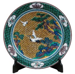 九谷焼ギフト ご贈答品 御祝い九谷焼12号飾皿 吉田屋鶴（皿立付）