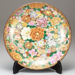 九谷焼ギフト ご贈答品 御祝い九谷焼12号飾皿 本金花詰（皿立付） 洸仙