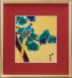 【送料無料】九谷焼ギフト ご贈答品 御祝い 九谷焼陶額 金彩松に雉 谷敷正人