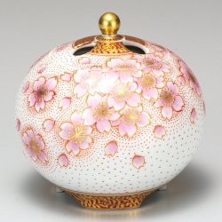 高級ギフト ご贈答品 九谷焼3号香炉 金襴手桜 福田良則