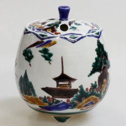 九谷焼アウトレット半額 !! ５０％OFF!! 九谷焼4号香炉 山水 松浦慎弥