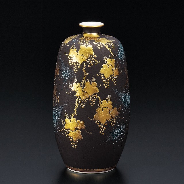 九谷焼 中田錦玉 仲田錦玉 錦玉造 盛金青粒画風 青粒鉄仙