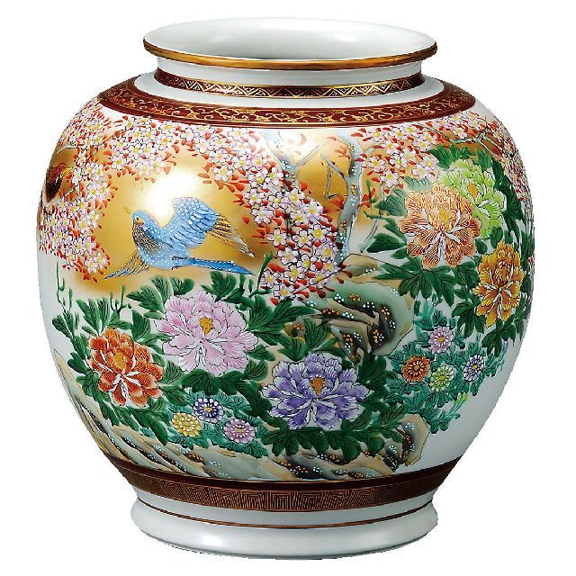 九谷焼ギフト ご贈答品 御祝い 九谷焼10号花瓶 本金花鳥 光崖窯