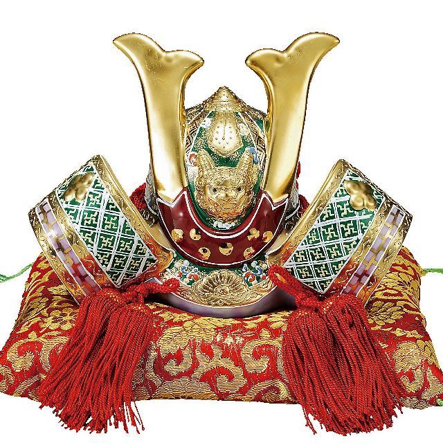 端午の節句 初節句御祝いに 九谷焼ギフト 九谷焼6.5号兜 緑彩 （布団