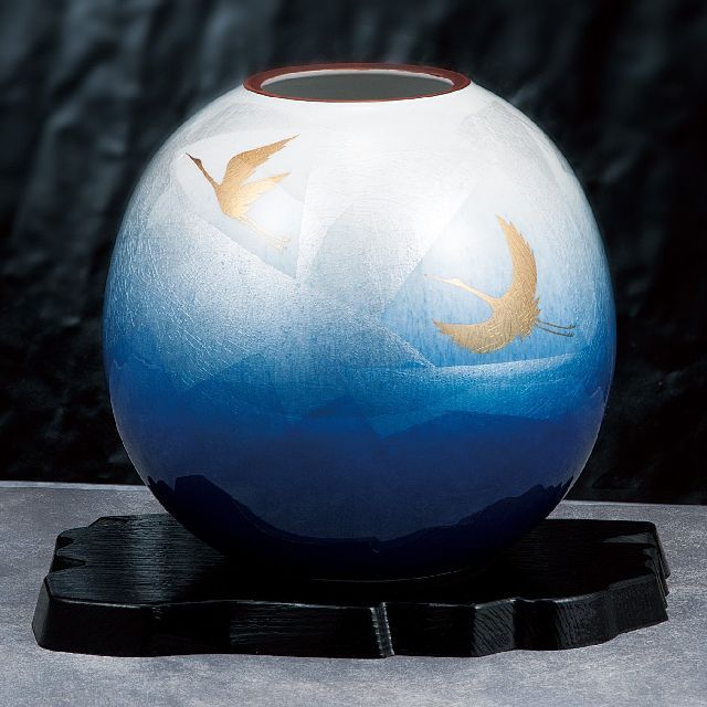 九谷焼ギフト ご贈答品 御祝い 九谷焼5.8号花瓶 銀彩双鶴 【九谷焼販売