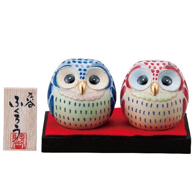 九谷焼ギフト ご贈答品 御祝い 九谷焼2.2号ペアふくろう 盛（台・敷物