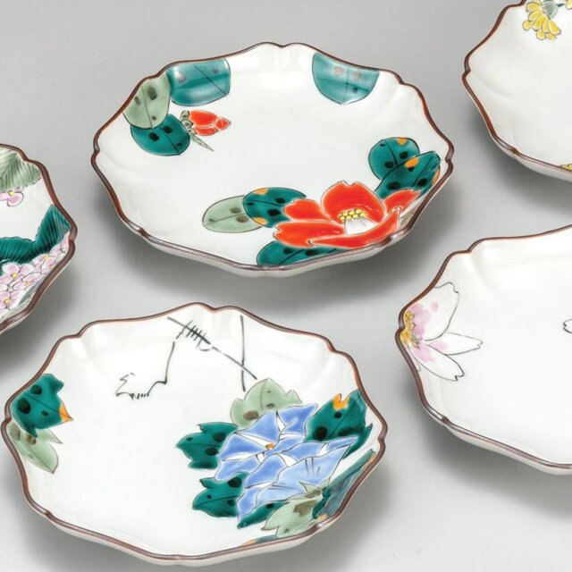 九谷焼ギフト ご贈答品 御祝い 九谷焼5.2号皿揃 絵変り花 福田