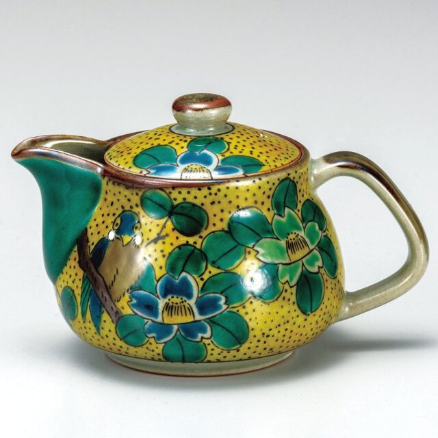 九谷焼ギフト ご贈答品 御祝い 九谷焼ポット急須 吉田屋山茶花鳥 （網