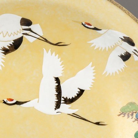 九谷焼ギフト ご贈答品 御祝い九谷焼10号飾皿 赤富士に鶴（皿立付