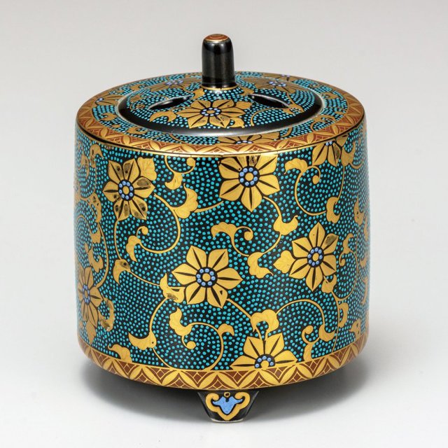 高級ギフト ご贈答品 九谷焼3号香炉 青粒 【九谷焼販売のうつわの五彩庵】