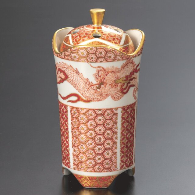 九谷焼作家 ギフト ご贈答品 御祝い九谷焼5号香炉 赤絵細描龍ノ図 大酒