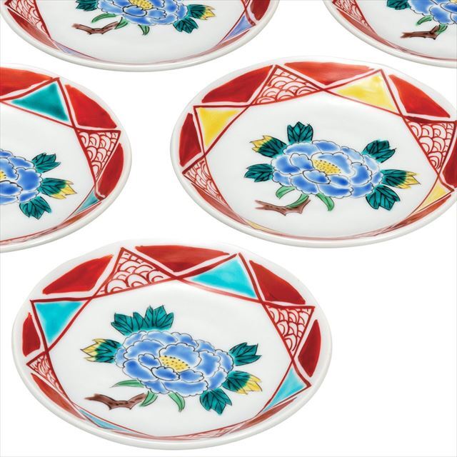 九谷焼ギフト ご贈答品 御祝い 九谷焼4.5号皿揃 小紋牡丹