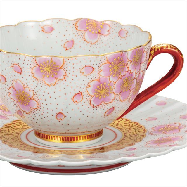 九谷焼高級ギフト ご贈答品 九谷焼カップ＆ソーサー 金襴手桜 福田良則