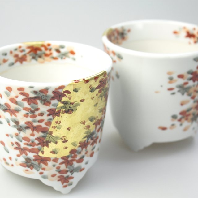 九谷焼聞香炉 対 金箔紅葉 福田良則 【九谷焼販売のうつわの五彩庵】 九谷焼聞香炉 対 金箔紅葉 福田良則 【九谷焼販売のうつわの五彩庵】