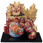 九谷焼　9号月見獅子・青盛　青獅子　縁起物　魔除け　避邪　高さ21.5cm 九谷焼 9号月見獅子・青盛 青獅子 縁起物 魔除け 避邪 高さ21.5cm
