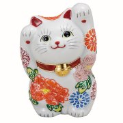 九谷焼ギフト ご贈答品 御祝い 九谷焼4号両手招き猫 花づくし