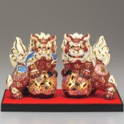 九谷焼　9号月見獅子・青盛　青獅子　縁起物　魔除け　避邪　高さ21.5cm 九谷焼 9号月見獅子・青盛 青獅子 縁起物 魔除け 避邪 高さ21.5cm