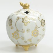 九谷焼高級ギフト ご贈答品 九谷焼4号香炉 白粒金鉄仙文 仲田錦玉