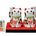 九谷焼ギフト ご贈答品 御祝い 九谷焼3.5号ペア招き猫 盛(台・敷物・立札付）