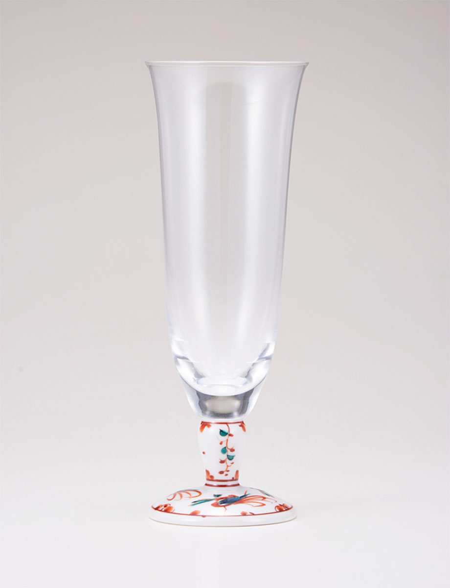 麦酒グラス　赤絵鳥文