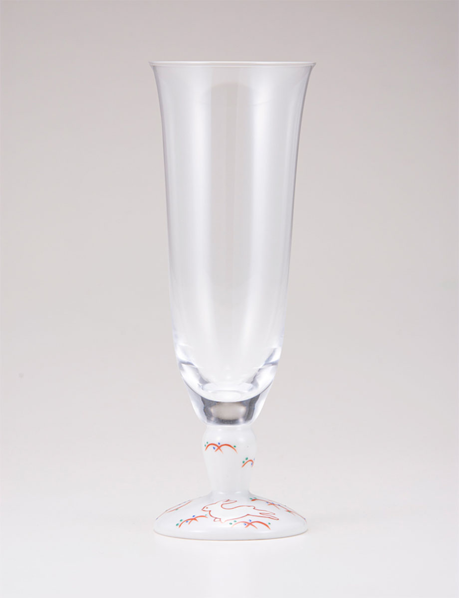 麦酒グラス　うさぎ文　レッド