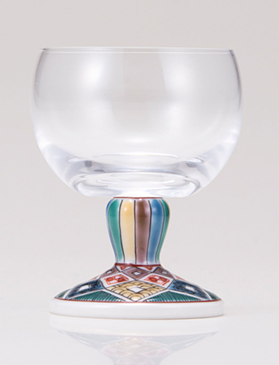 馬上グラス　古九谷菱文