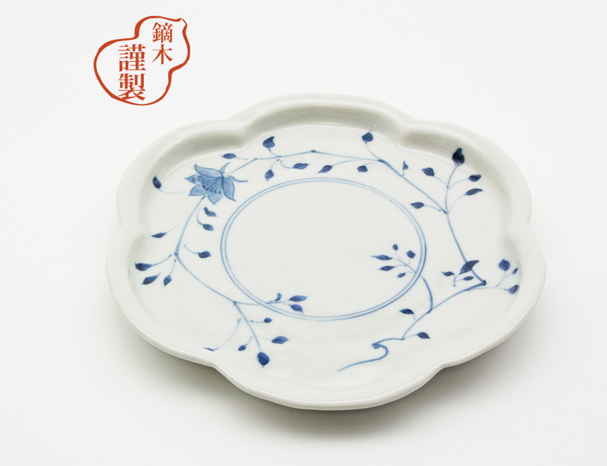 6.5寸輪花皿 草花文/ 文吉窯 かぶらきでしか買えない