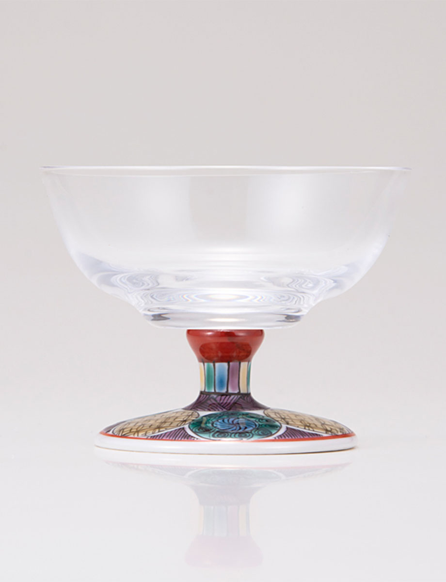 デザートグラス・中　古九谷丸文