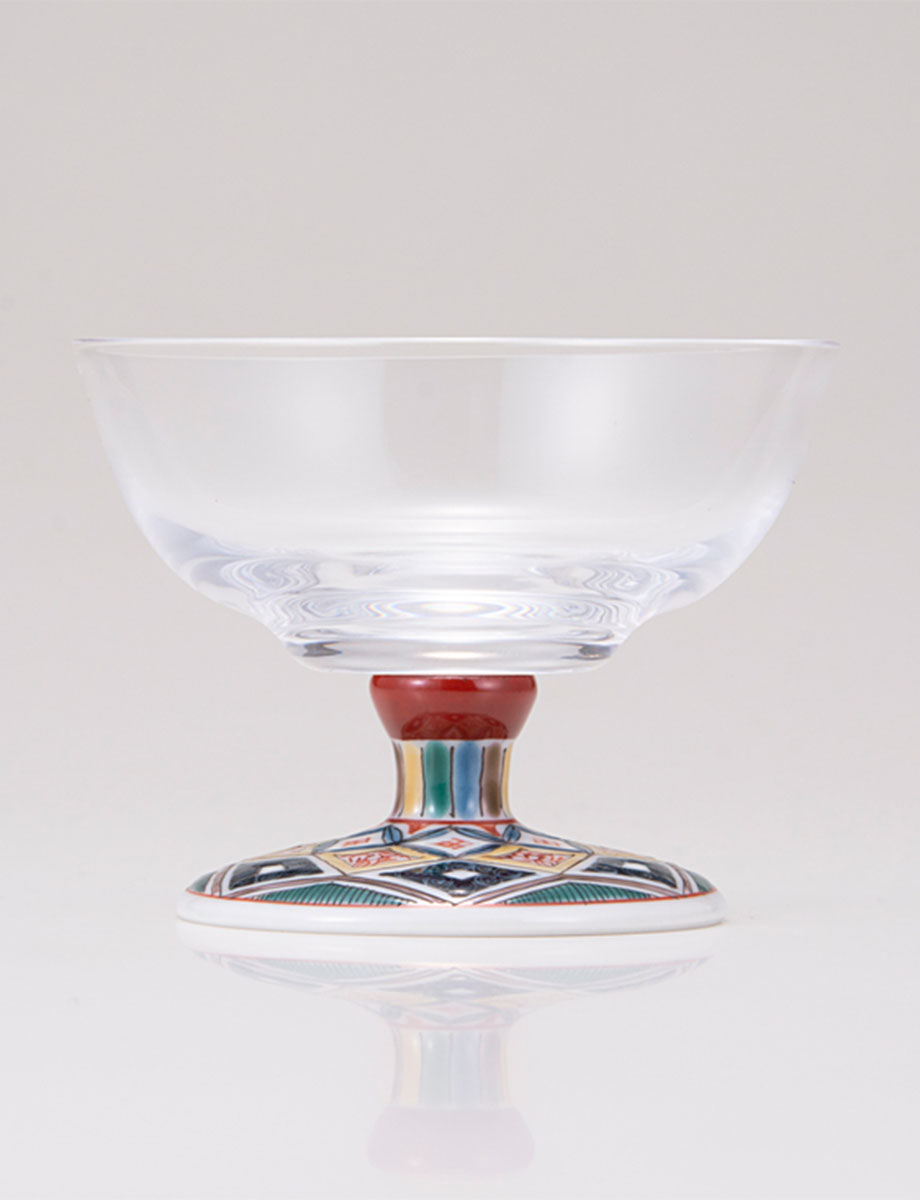 デザートグラス・中　古九谷菱文