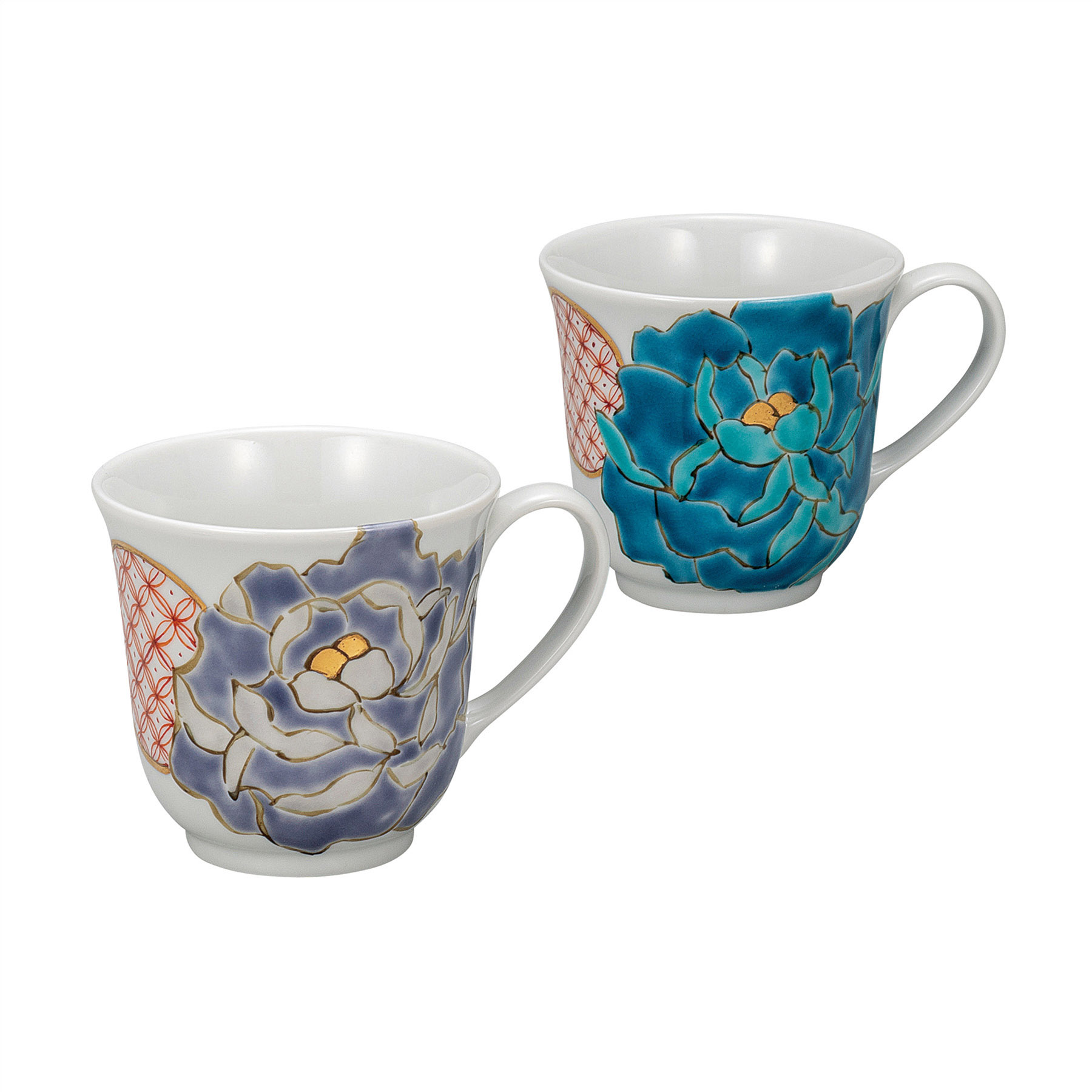 ペアマグカップ・青紫牡丹