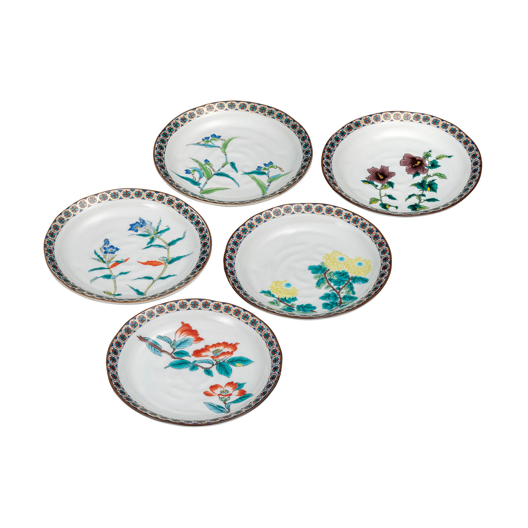 6号皿揃・金襴小紋五草花