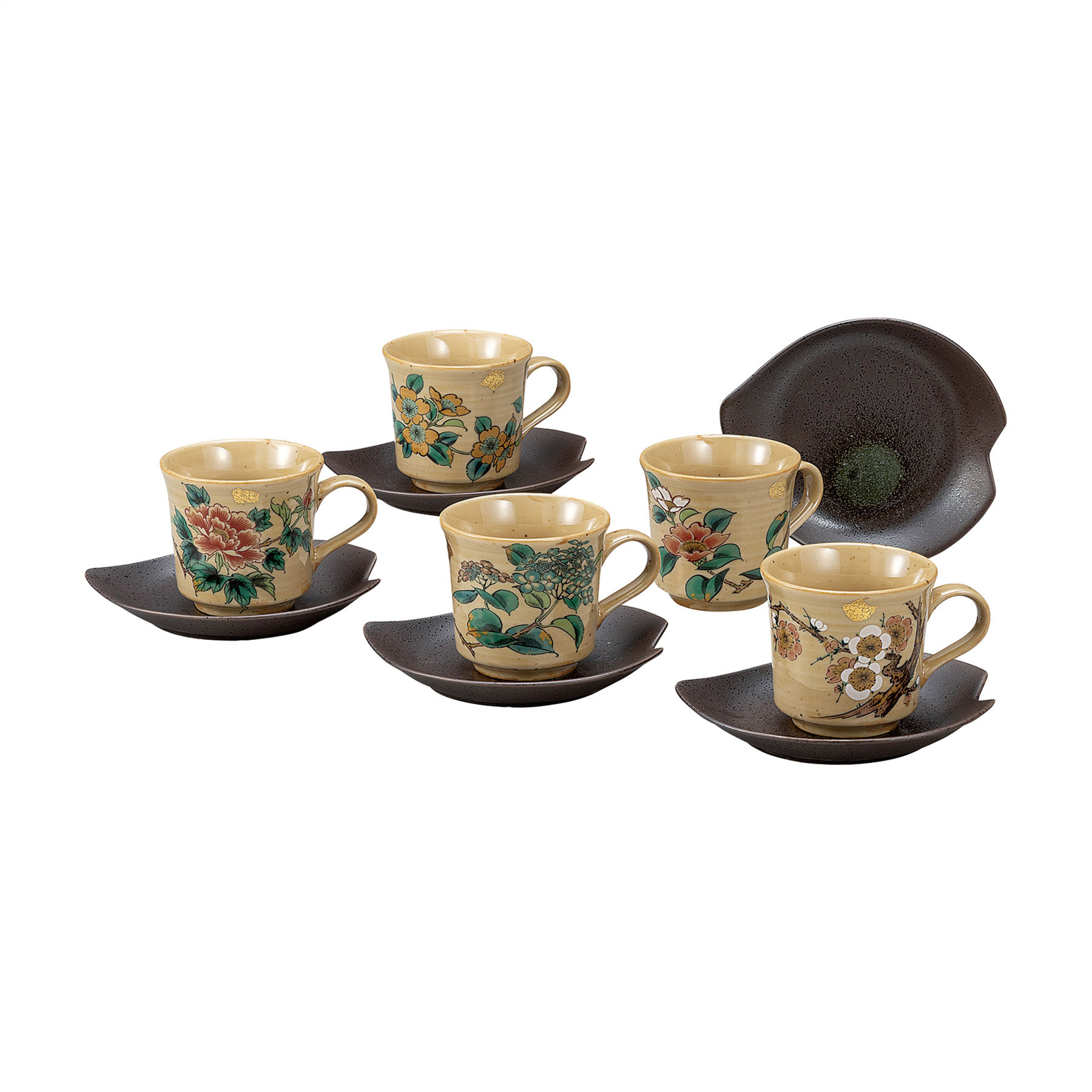 コーヒーセット・金箔草花絵変り